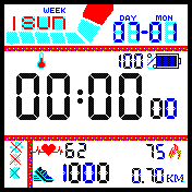 Digital 24hr(seconds, temp, steps, miles, heart, battery, date, weekdays, calo)