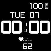 B/W Simple Basic Heart Rate - 12 hour without AM/PM lettering