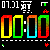 Покрасил, Изменил шрифт, изменил разметку у чужого циферблата. Кол-во шагов и процент батареи работает