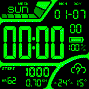 LCD mono Casio style with seconds GREEN (edited)