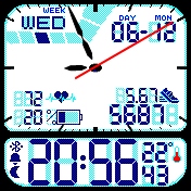 Digital + Analog 24hr Segmented LCD hands (seconds, temp, steps, miles,heart,battery,date,weekdays