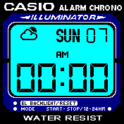 Casio blue watchface 12h en