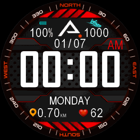 Black Red English Version 12/24 h.