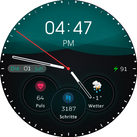 Simple Beautiful Watchface GER (Green -Cyan Version) BY LAKSHAN HIRUMAL