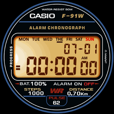 Casio_ f-91w Light on mod (orange)