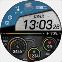 中文版 bluesky，温度、星期、月日、步数、心率、电量，为英文版修改版，仅供内部交流，如有侵权，联系删除。