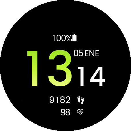 Digital green and purple watchface