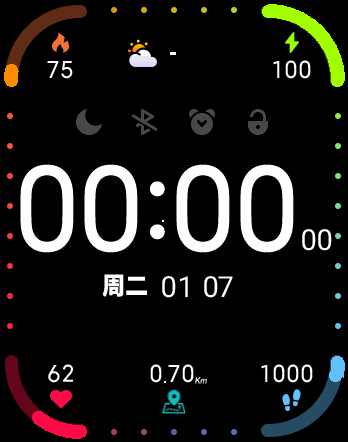 电子表盘 中文星期  彩表盘  12小时制
