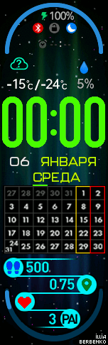 Циферблат с календарем январь 2022